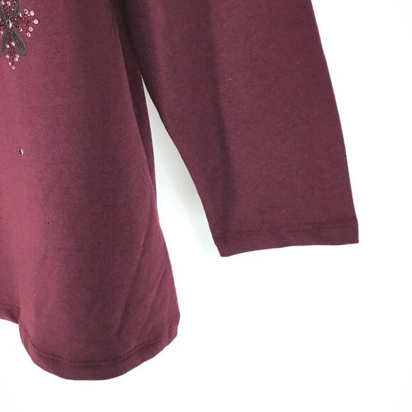 Susan Graver Weekend French Terry Embellished Top Women's Large Burgundy Holiday - Picture 2 of 12